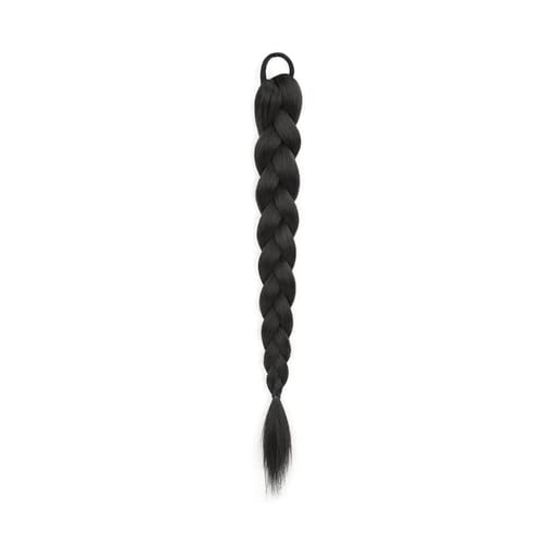 Pferdeschwanz Extensions Synthetische geflochtene Pferdeschwanz-Haarverlängerung mit Gummiband, Boxzöpfe for Frauen, Haar-Accessoires, lange schwarze Zöpfe Ponytail Extension(2 pcs,Black) von QRSTUVXZY