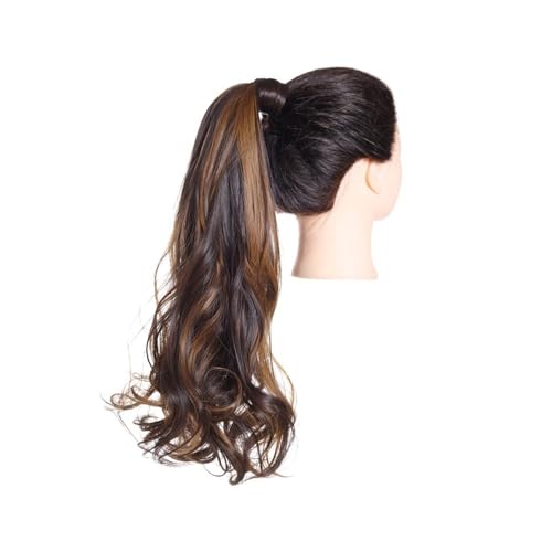 Pferdeschwanz Extensions Synthetische lange, natürlich gewellte Pferdeschwanz-Haarverlängerung for Frauen, hitzebeständige Clip-in-Pferdeschwanz-Haarteile for Umwickeln Ponytail Extension(4BH27) von QRSTUVXZY