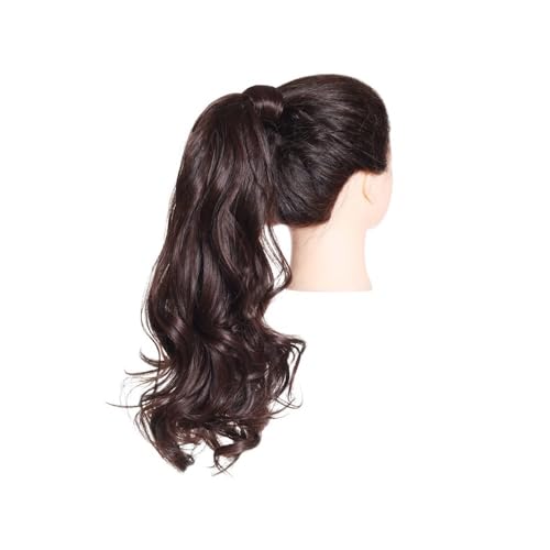 Pferdeschwanz Extensions Synthetische lange, natürlich gewellte Pferdeschwanz-Haarverlängerung for Frauen, hitzebeständige Clip-in-Pferdeschwanz-Haarteile for Umwickeln Ponytail Extension(Dark chocola von QRSTUVXZY