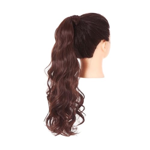 Pferdeschwanz Extensions Synthetische lange, natürlich gewellte Pferdeschwanz-Haarverlängerung for Frauen, hitzebeständige Clip-in-Pferdeschwanz-Haarteile for Umwickeln Ponytail Extension(Dark Auburn) von QRSTUVXZY
