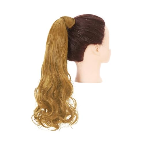 Pferdeschwanz Extensions Synthetische lange, natürlich gewellte Pferdeschwanz-Haarverlängerung for Frauen, hitzebeständige Clip-in-Pferdeschwanz-Haarteile for Umwickeln Ponytail Extension(Golden Aubur von QRSTUVXZY