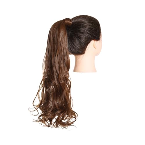 Pferdeschwanz Extensions Synthetische lange, natürlich gewellte Pferdeschwanz-Haarverlängerung for Frauen, hitzebeständige Clip-in-Pferdeschwanz-Haarteile for Umwickeln Ponytail Extension(Light brown) von QRSTUVXZY