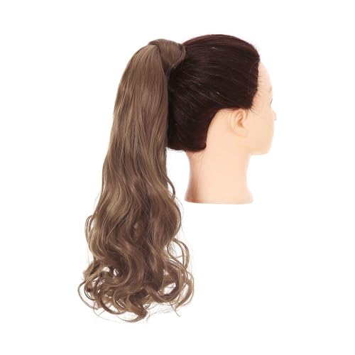 Pferdeschwanz Extensions Synthetische lange, natürlich gewellte Pferdeschwanz-Haarverlängerung for Frauen, hitzebeständige Clip-in-Pferdeschwanz-Haarteile for Umwickeln Ponytail Extension(Medium ash b von QRSTUVXZY