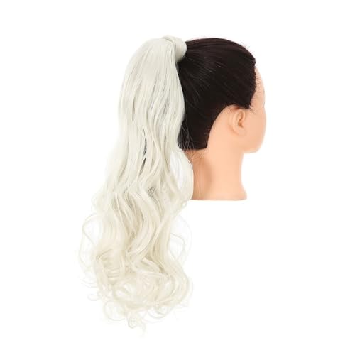 Pferdeschwanz Extensions Synthetische lange, natürlich gewellte Pferdeschwanz-Haarverlängerung for Frauen, hitzebeständige Clip-in-Pferdeschwanz-Haarteile for Umwickeln Ponytail Extension(Platinum Blo von QRSTUVXZY