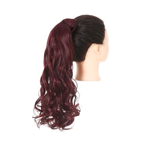 Pferdeschwanz Extensions Synthetische lange, natürlich gewellte Pferdeschwanz-Haarverlängerung for Frauen, hitzebeständige Clip-in-Pferdeschwanz-Haarteile for Umwickeln Ponytail Extension(Wine) von QRSTUVXZY