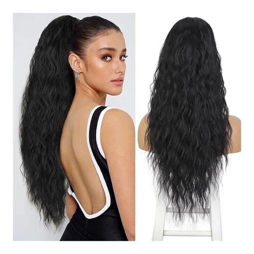 Pferdeschwanz Extensions Synthetische lange gewellte Pferdeschwanz-Extensions for Frauen, blond, mit Kordelzug, for Anklipsen Ponytail Extension(Black) von QRSTUVXZY