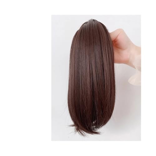 Pferdeschwanz Extensions Synthetischer, kurzer, leicht nach oben gebogener, gerader Pferdeschwanz, Kralle, Clip-In-Haarverlängerung, süßes Pferdeschwanz-Haarteil for Frauen Ponytail Extension(Dark Bro von QRSTUVXZY