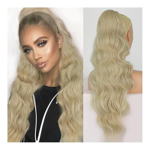 Pferdeschwanz Extensions Synthetischer, langer, gewellter Pferdeschwanz mit Kordelzug for Frauen, synthetische, gewellte Haarverlängerung for Anklipsen, Haarteil, Kunsthaar Ponytail Extension(Light bl von QRSTUVXZY