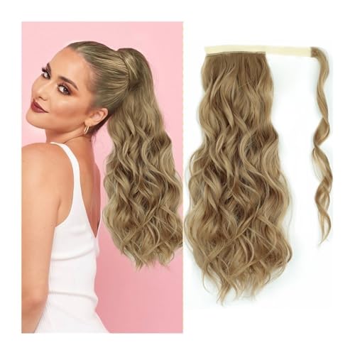Pferdeschwanz Extensions Synthetisches, langes, gewelltes Pferdeschwanz-Haarteil for Umwickeln mit Clip-In-Haarverlängerungen mit Pony-Clips vorne und zwei seitlichen Ponyfransen for Frauen Ponytail E von QRSTUVXZY
