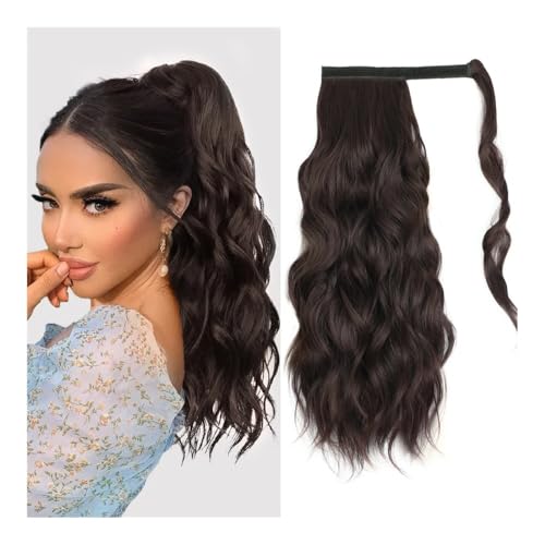 Pferdeschwanz Extensions Synthetisches, langes, gewelltes Pferdeschwanz-Haarteil for Umwickeln mit Clip-In-Haarverlängerungen mit Pony-Clips vorne und zwei seitlichen Ponyfransen for Frauen Ponytail E von QRSTUVXZY
