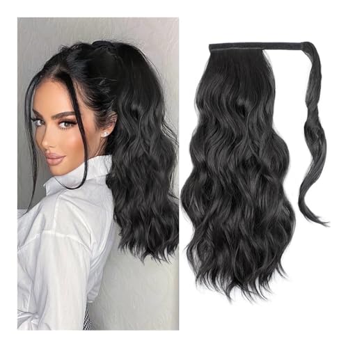 Pferdeschwanz Extensions Synthetisches, langes, gewelltes Pferdeschwanz-Haarteil for Umwickeln mit Clip-In-Haarverlängerungen mit Pony-Clips vorne und zwei seitlichen Ponyfransen for Frauen Ponytail E von QRSTUVXZY