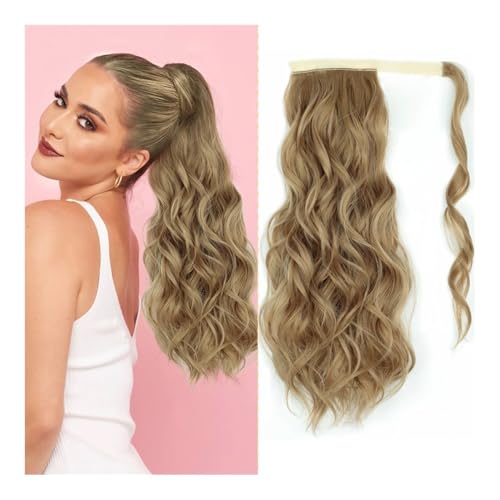 Pferdeschwanz Extensions Synthetisches, langes, gewelltes Pferdeschwanz-Haarteil for Umwickeln mit Clip-In-Haarverlängerungen mit Pony-Clips vorne und zwei seitlichen Ponyfransen for Frauen Ponytail E von QRSTUVXZY