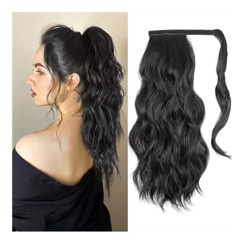 Pferdeschwanz Extensions Synthetisches, langes, gewelltes Pferdeschwanz-Haarteil for Umwickeln mit Clip-In-Haarverlängerungen mit Pony-Clips vorne und zwei seitlichen Ponyfransen for Frauen Ponytail E von QRSTUVXZY
