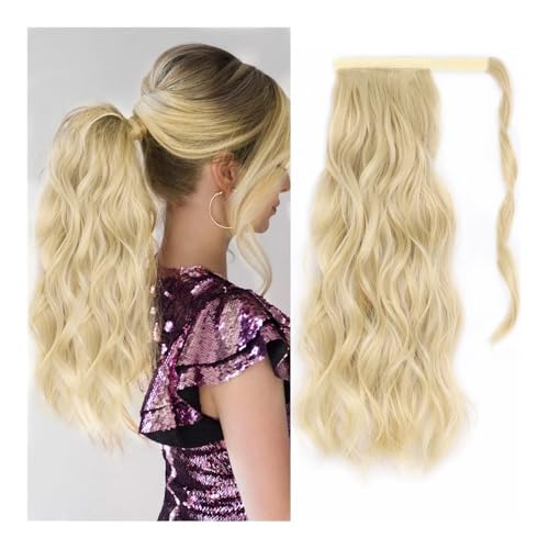 Pferdeschwanz Extensions Synthetisches, langes, gewelltes Pferdeschwanz-Haarteil for Umwickeln mit Clip-In-Haarverlängerungen mit Pony-Clips vorne und zwei seitlichen Ponyfransen for Frauen Ponytail E von QRSTUVXZY