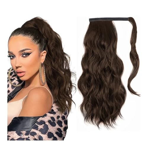 Pferdeschwanz Extensions Synthetisches, langes, gewelltes Pferdeschwanz-Haarteil for Umwickeln mit Clip-In-Haarverlängerungen mit Pony-Clips vorne und zwei seitlichen Ponyfransen for Frauen Ponytail E von QRSTUVXZY