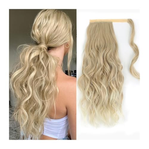 Pferdeschwanz Extensions Synthetisches, langes, gewelltes Pferdeschwanz-Haarteil for Umwickeln mit Clip-In-Haarverlängerungen mit Pony-Clips vorne und zwei seitlichen Ponyfransen for Frauen Ponytail E von QRSTUVXZY