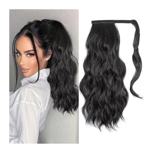 Pferdeschwanz Extensions Synthetisches, langes, gewelltes Pferdeschwanz-Haarteil for Umwickeln mit Clip-In-Haarverlängerungen mit Pony-Clips vorne und zwei seitlichen Ponyfransen for Frauen Ponytail E von QRSTUVXZY