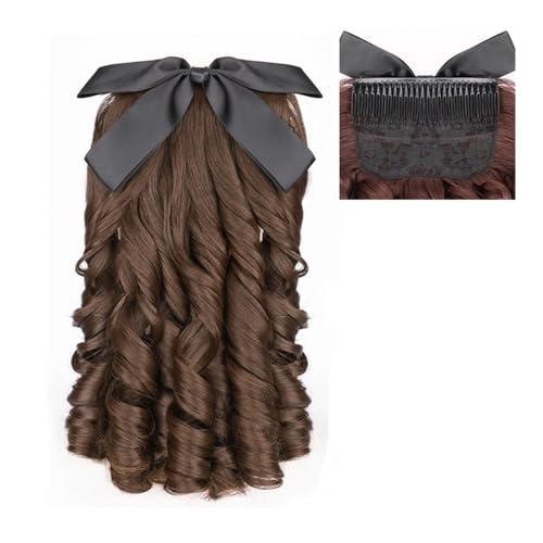 Pferdeschwanz Extensions Synthetisches schwarzbraunes Damen-Prinzessin-Haarband mit lockigem Pferdeschwanz, Haarkamm, Pferdeschwanz-Haarspange, Damenhaar Ponytail Extension(Light Brown) von QRSTUVXZY
