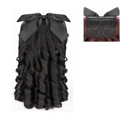 Pferdeschwanz Extensions Synthetisches schwarzbraunes Damen-Prinzessin-Haarband mit lockigem Pferdeschwanz, Haarkamm, Pferdeschwanz-Haarspange, Damenhaar Ponytail Extension(Natural Black) von QRSTUVXZY