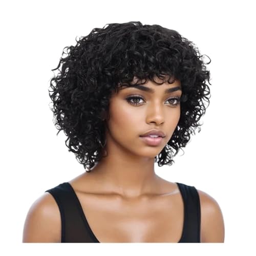Pixie Cut Echthaarperücken for schwarze Frauen Afro Rose Curly Funmi Glueless Perücke mit Pony Kurzer federnder lockiger Bob von QRSTUVXZY