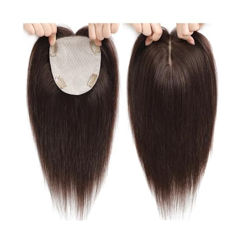 13x15 cm Hautbasis Echthaar-Topper mit 4 Clips oben Echthaar-Toupet for Frauen Haarteil(Brown) von QRSTUVXZY