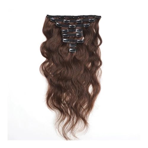 Braune, gewellte brasilianische Clip-in-Haarverlängerungen, Echthaar, 10 Stück, Remy-Haarverlängerungen for schwarze Frauen mit 20 Clips(20inch) von QRSTUVXZY