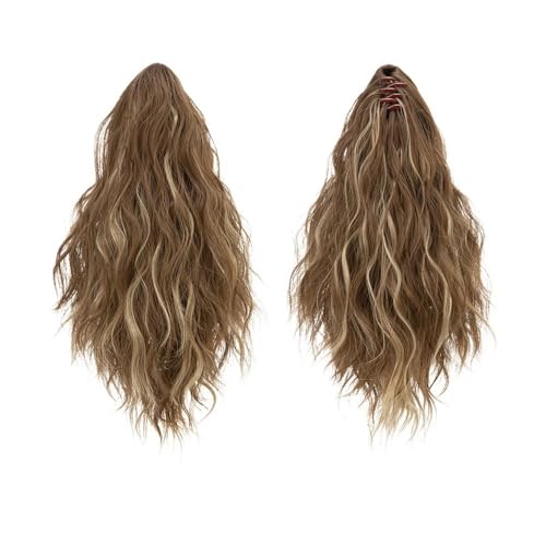 QRSTUVXZY Pferdeschwanz Extensions 13 Inch Ponytail Extension Claw Clip in Fluffy Synthetic Curly Wavy Pony Tail Hairpiece for Women Ponytail Extension(Brunette Ash Blonde) von QRSTUVXZY