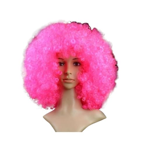 QRSTUVXZY Verschiedene farbige Requisiten Clown Cosplay Fußballfans Afro Curly Perücke Synthetisches lockiges Haar(Rose red) von QRSTUVXZY