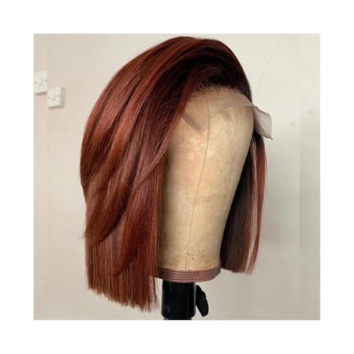 Rotbraune Echthaar-Spitzenfrontperücken, 13 x 4 Bob, for schwarze Frauen, Remy-Perücken, 10–16 Zoll(14 Inch) von QRSTUVXZY
