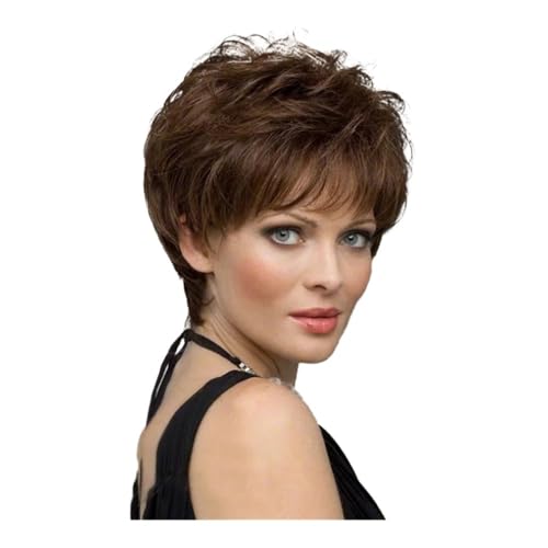 Short Curly Pixie cut Wavy Wigs for White Women Layered Synthetic Full Wigs for Daily Party(Light brown) von QRSTUVXZY