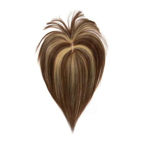 Topper mit Pony, Clip-in-Topper for Frauen, echtes Remy-Menschenhaar, Seidenbasis, Mittelteil, Haartoupet for dünner werdendes Haar(12inch,Brown to Caramel Blonde) von QRSTUVXZY