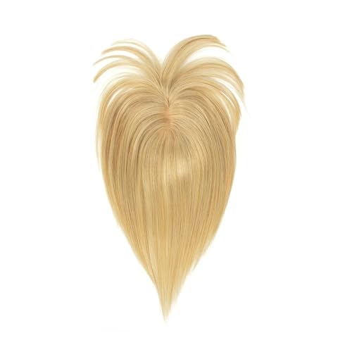 Topper mit Pony, Clip-in-Topper for Frauen, echtes Remy-Menschenhaar, Seidenbasis, Mittelteil, Haartoupet for dünner werdendes Haar(14inch,Golden) von QRSTUVXZY