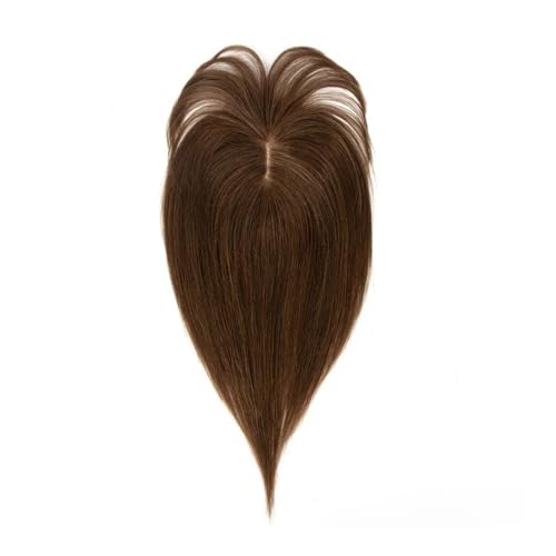 Topper mit Pony, Clip-in-Topper for Frauen, echtes Remy-Menschenhaar, Seidenbasis, Mittelteil, Haartoupet for dünner werdendes Haar(8inch,Medium Brown) von QRSTUVXZY