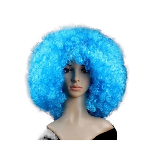 Verschiedene farbige Requisiten Clown Cosplay Fußballfans Afro Curly Perücke synthetisches lockiges Haar(Azure) von QRSTUVXZY