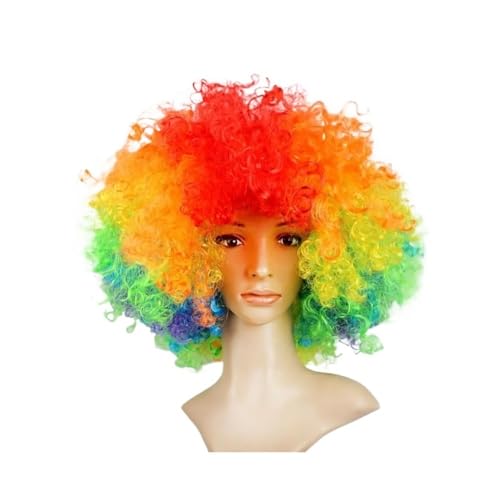 Verschiedene farbige Requisiten Clown Cosplay Fußballfans Afro Curly Perücke synthetisches lockiges Haar(Multicolor) von QRSTUVXZY