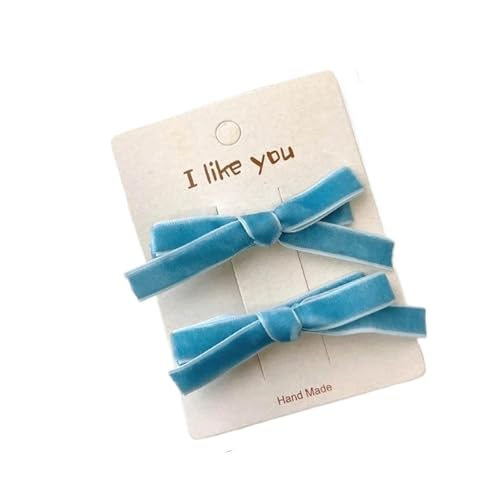 Haarspangen mit Schleife 2 Stück bunte Samtschleife Haarnadel Haarklammer Haarspangen for Mädchen Frauen Kinder Kinder als Geschenk Haarschmuck(2pc sky blue B) von QRXALISA