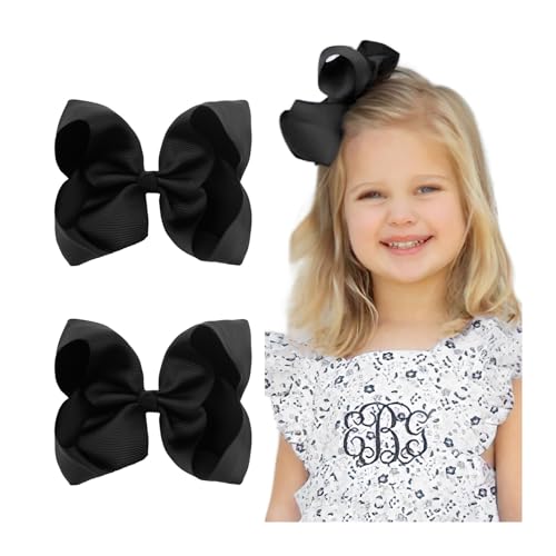 Haarspangen mit Schleife 2 Teile/los 6''Solid Farbe Grosgrain-Band Beugt Haar Clips for Nette Mädchen Große Handgemachte Haarnadeln Barrettes Kinder Haar Zubehör(Black) von QRXALISA
