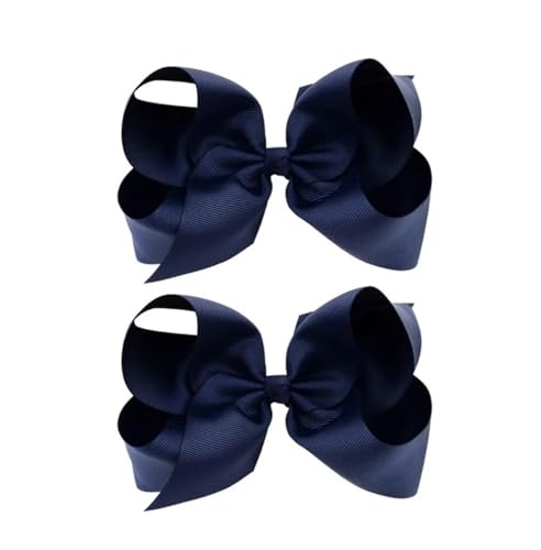 Haarspangen mit Schleife 2 Teile/los 6''Solid Farbe Grosgrain-Band Beugt Haar Clips for Nette Mädchen Große Handgemachte Haarnadeln Barrettes Kinder Haar Zubehör(Dark Blue) von QRXALISA