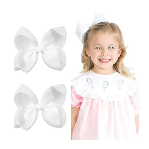 Haarspangen mit Schleife 2 Teile/los 6''Solid Farbe Grosgrain-Band Beugt Haar Clips for Nette Mädchen Große Handgemachte Haarnadeln Barrettes Kinder Haar Zubehör(WHITE) von QRXALISA