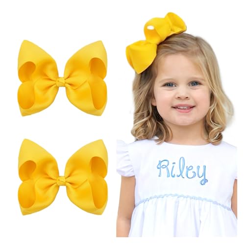 Haarspangen mit Schleife 2 Teile/los 6''Solid Farbe Grosgrain-Band Beugt Haar Clips for Nette Mädchen Große Handgemachte Haarnadeln Barrettes Kinder Haar Zubehör(Yellow) von QRXALISA