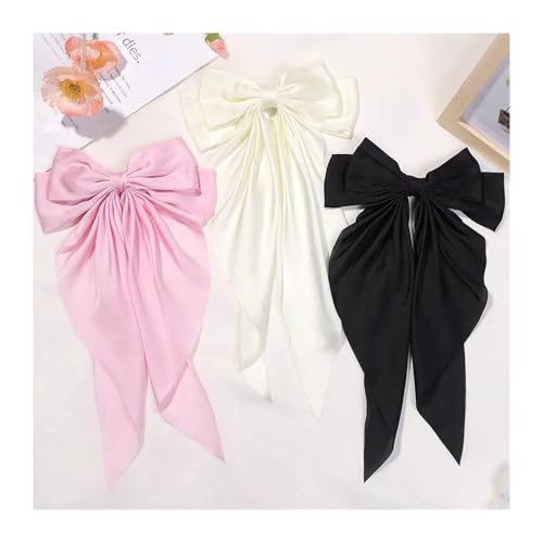 Haarspangen mit Schleife 3Pcs Elegante Band Bogen Haar Clip Mode Einfache Feste Farbe Satin Bowknot Haarnadeln Barrettes Frauen Haar Zubehör(4570-3) von QRXALISA