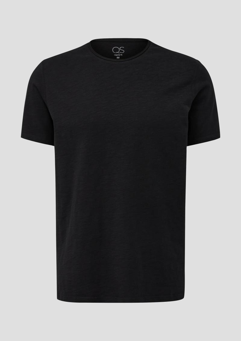 QS - Baumwollshirt mit Rollkante und Flammgarnstruktur, Herren, schwarz von QS