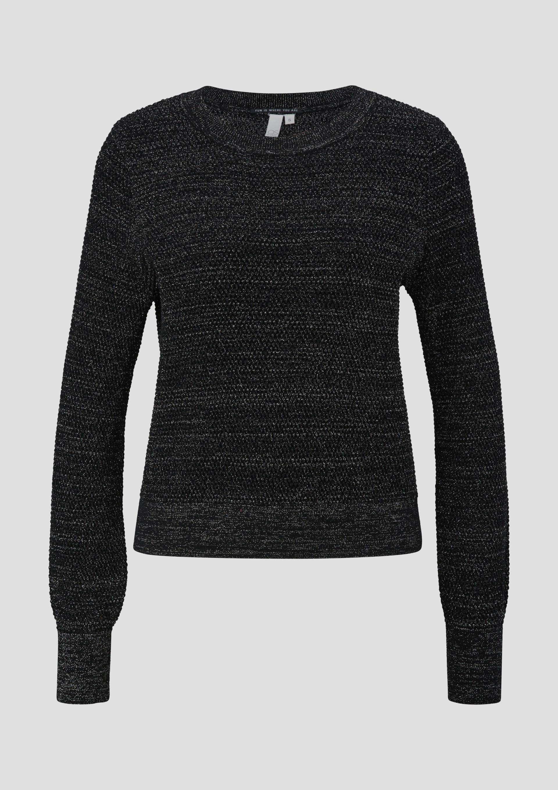 QS - Feinstrickpullover mit Glitzergarn, Damen, schwarz|silber von QS