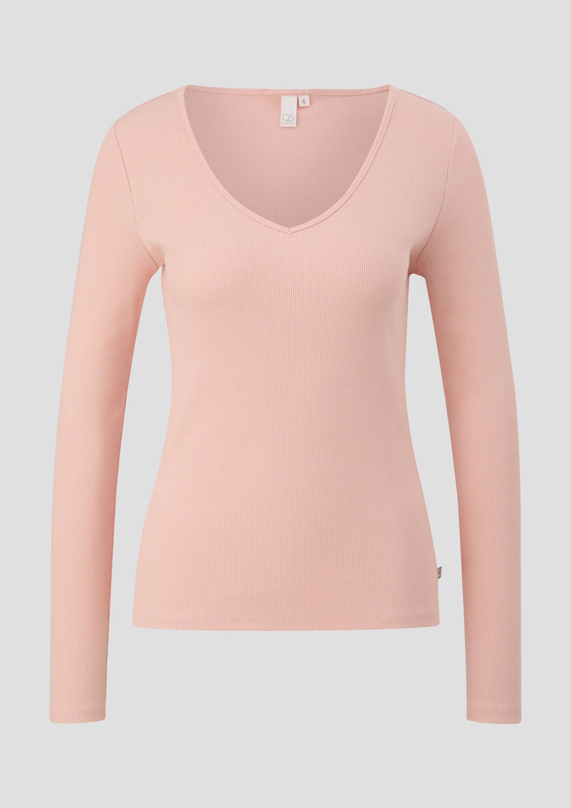 QS - Geripptes Longsleeve aus Baumwollstretch, Damen, Rosa von QS