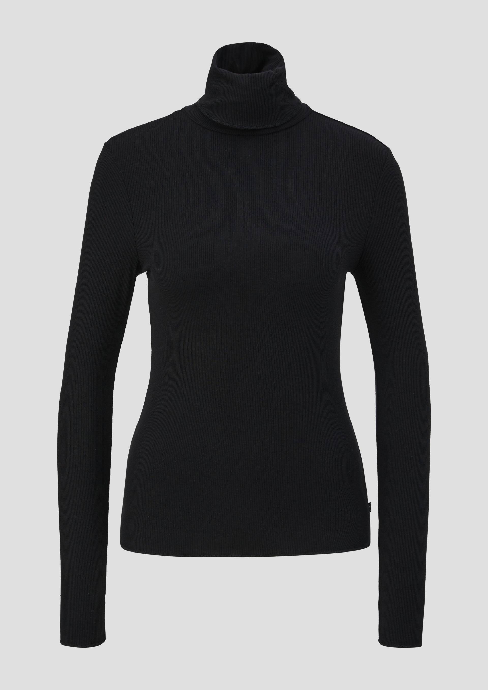 QS - Geripptes Longsleeve aus Modalmix, Damen, schwarz von QS