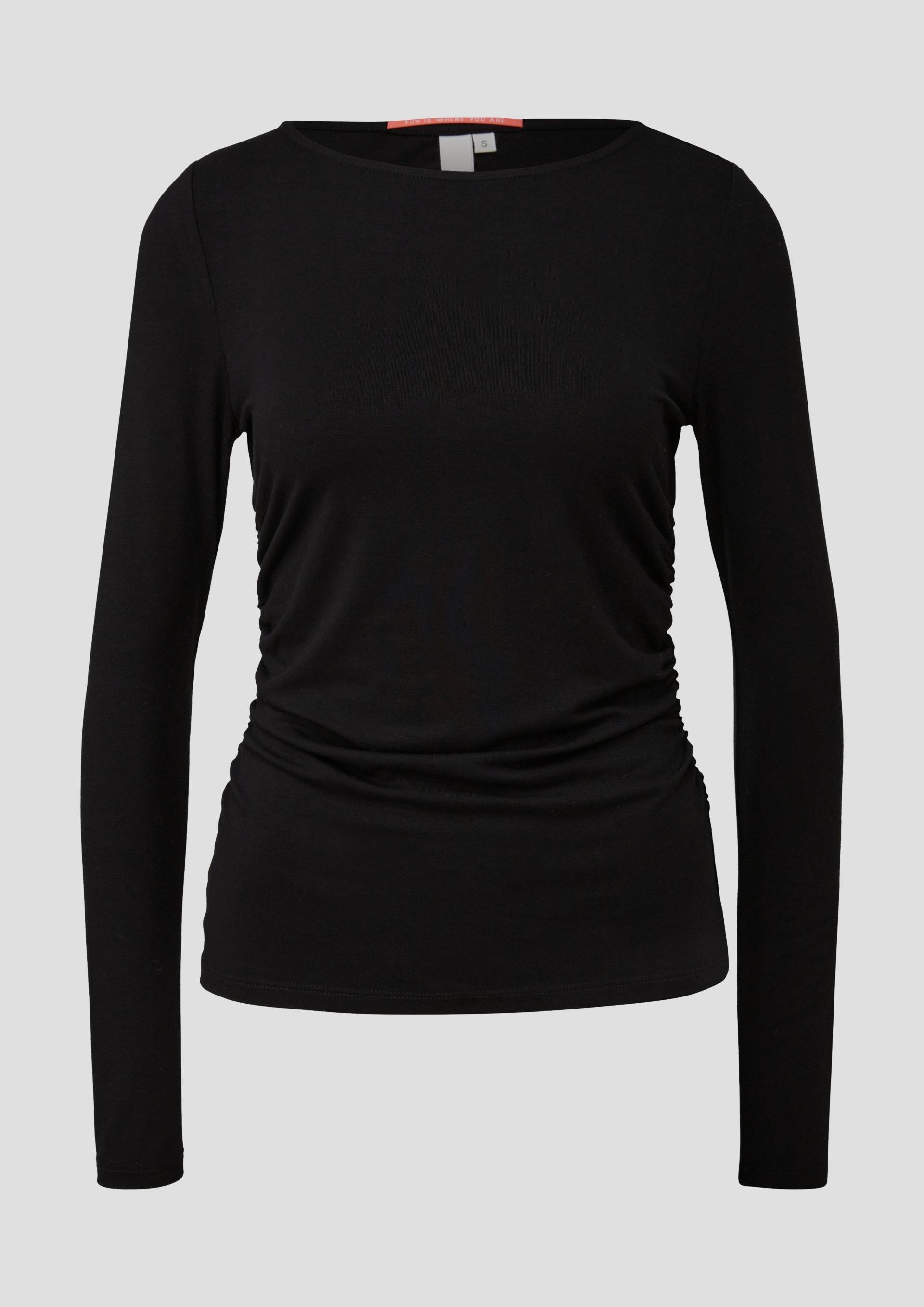 QS - Jerseyshirt mit seitlichen Raffungen, Damen, schwarz von QS