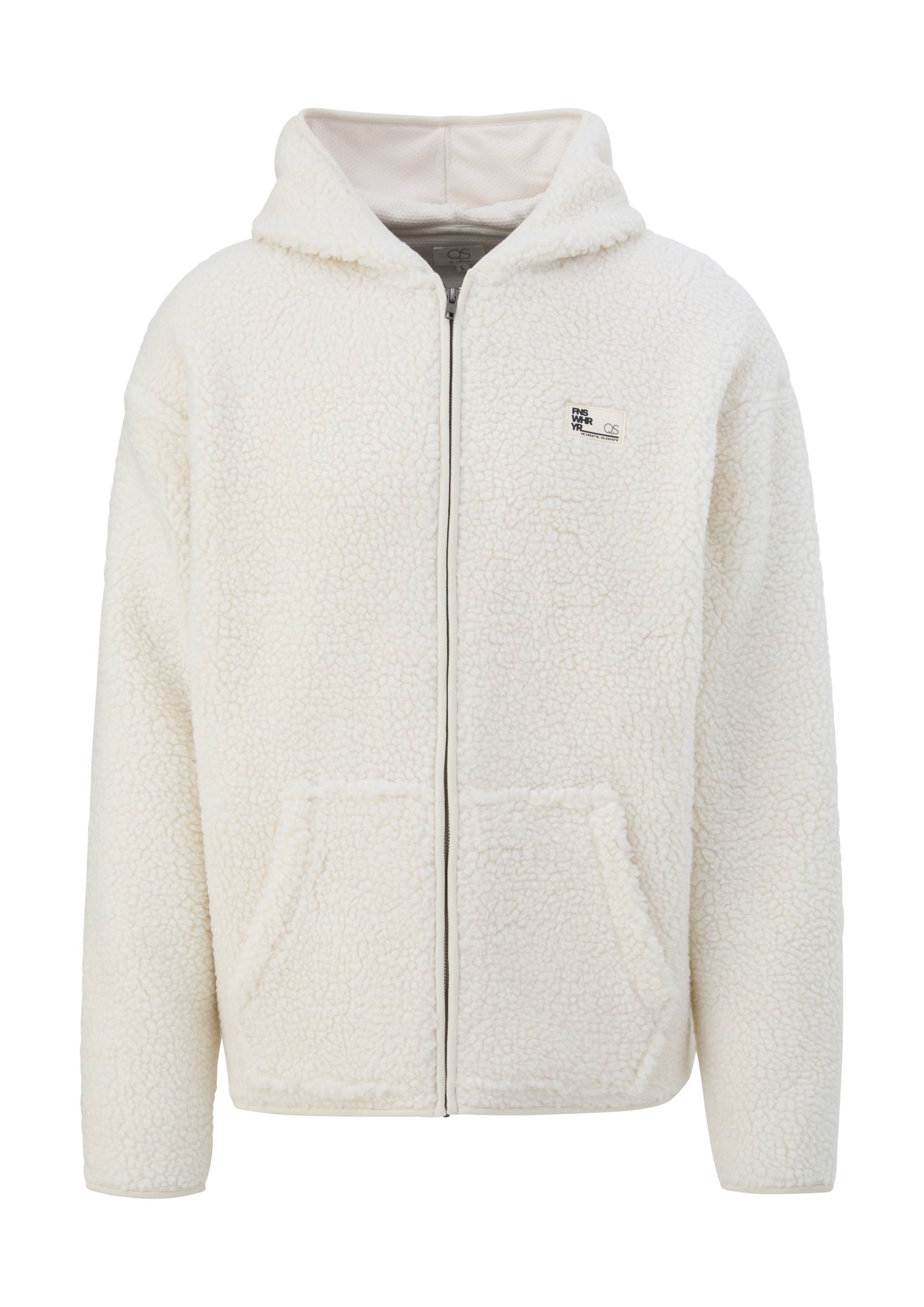 QS - Kapuzenjacke aus Teddy-Plüsch, Herren, Beige von QS