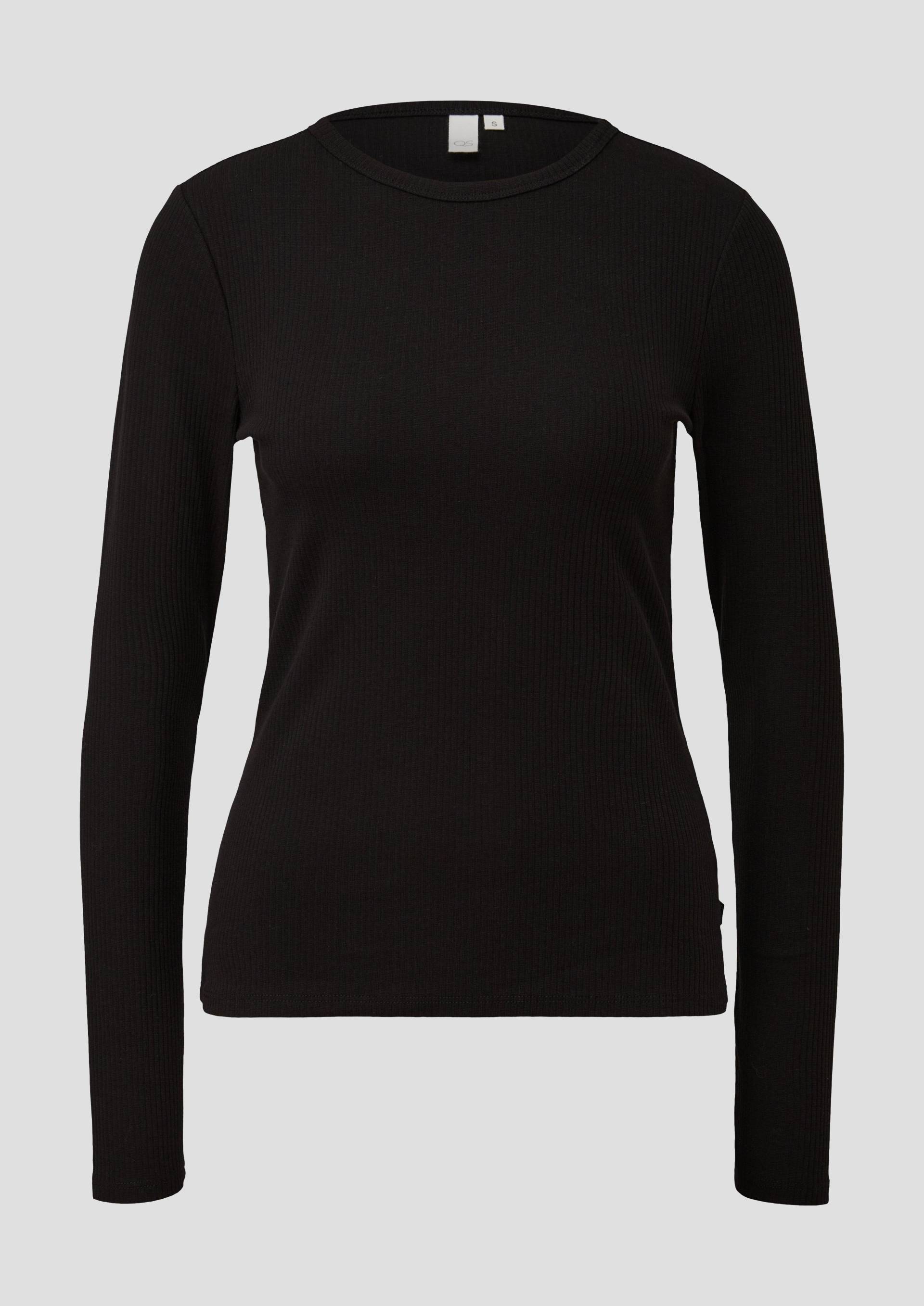 QS - Langarmshirt mit Rippstruktur, Damen, schwarz von QS