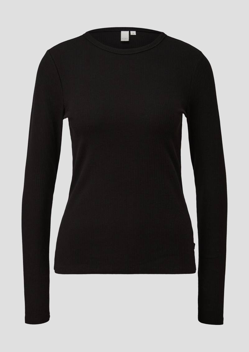 QS - Geripptes Longsleeve im Slim Fit, Damen, schwarz von QS