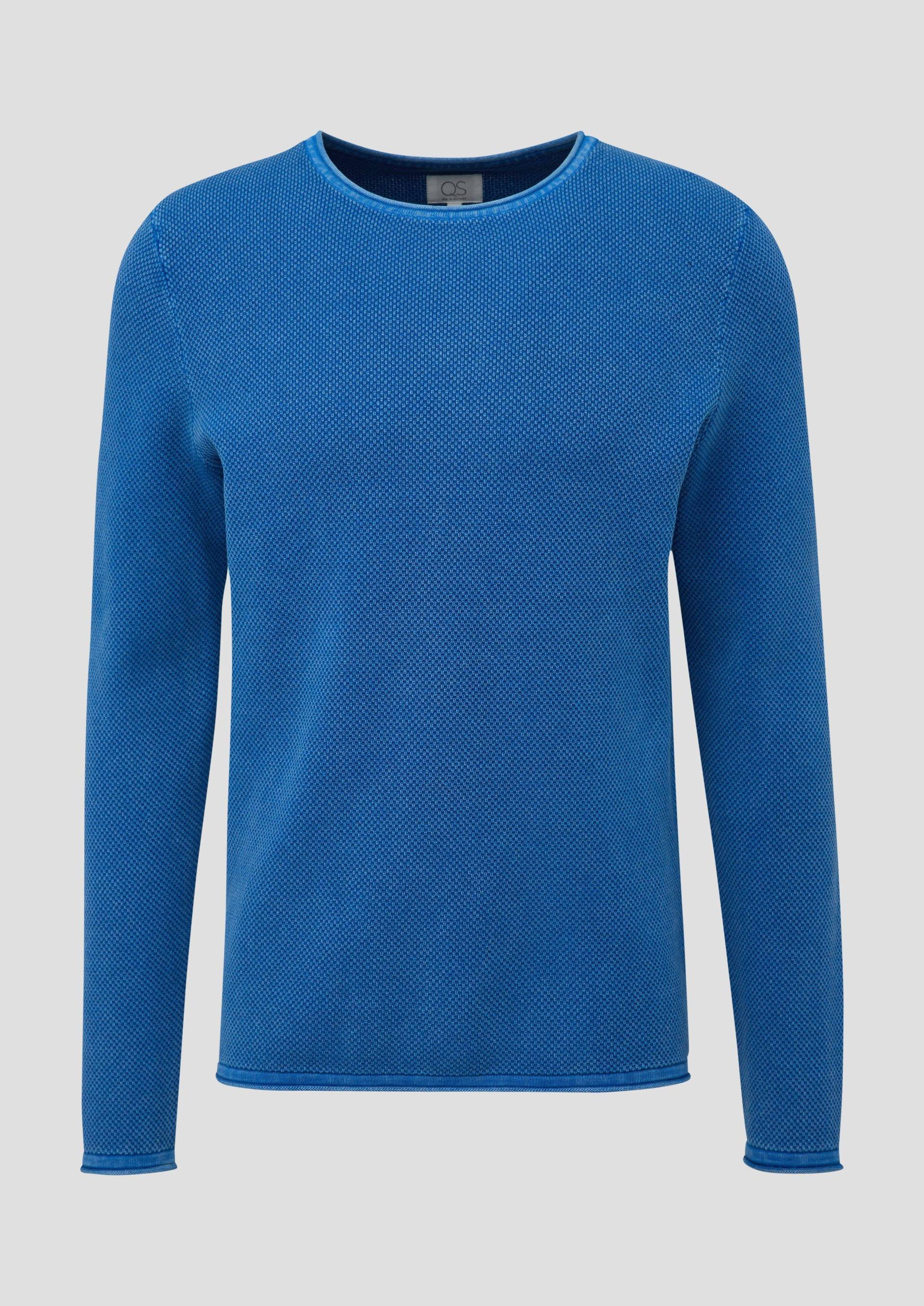 QS - Leichter Strickpullover mit Musterstruktur, Herren, blau von QS